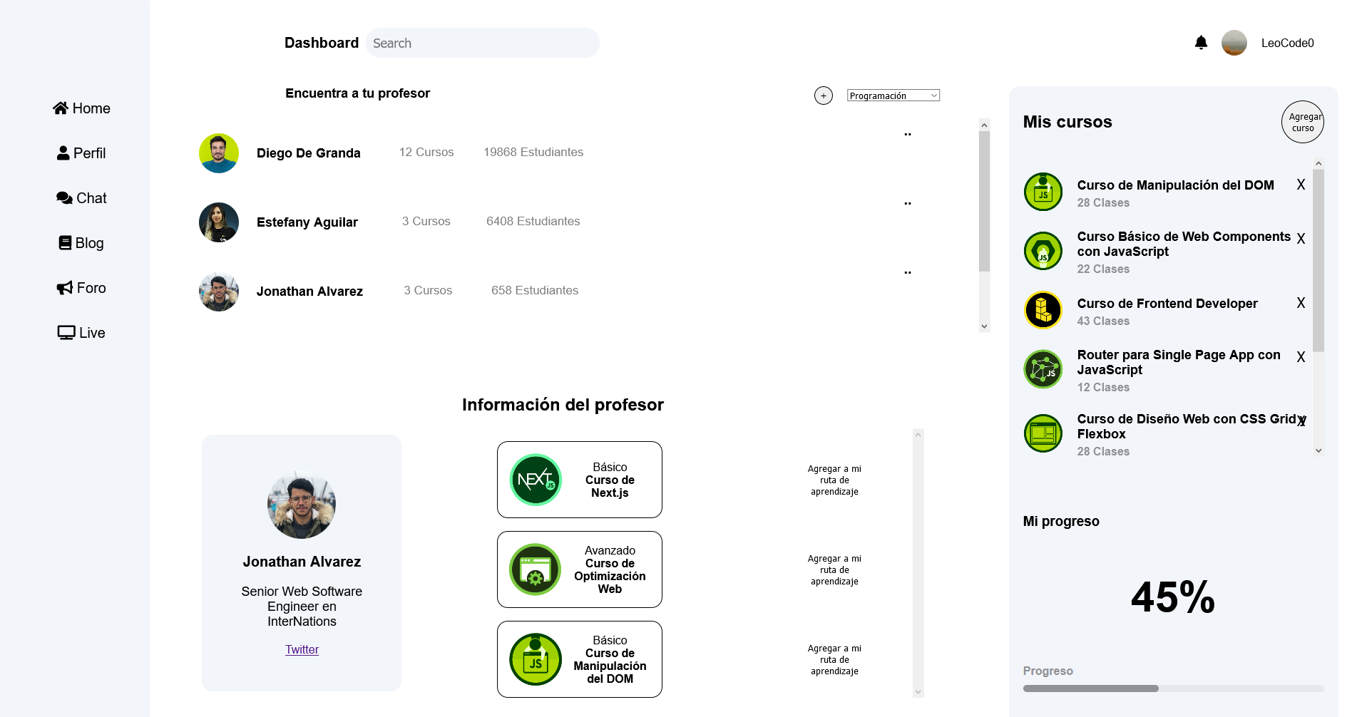 Teacher dashboard